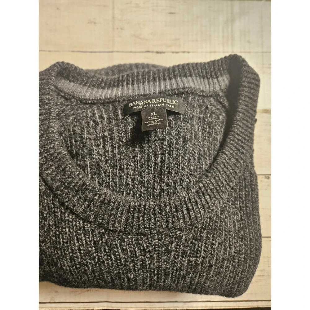 Banana Republic Mens XL Italian Yarn Wool‎ Ribbed Crewneck Sweater Gray Chunky